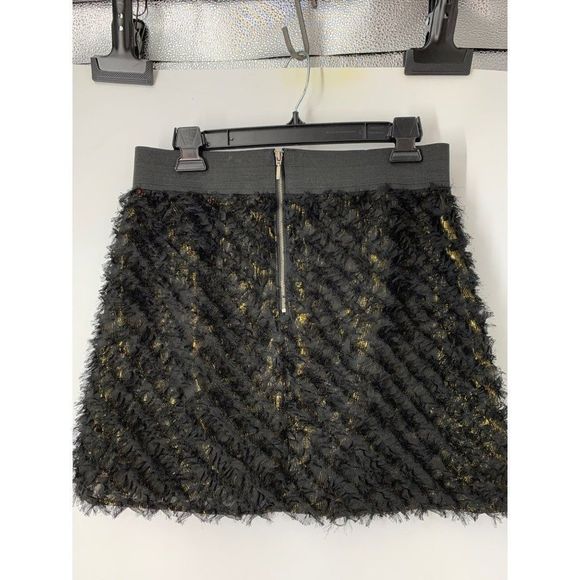 Women’s guess mini skirt medium elastic fringe texture 5602 black - Picture 4 of 6